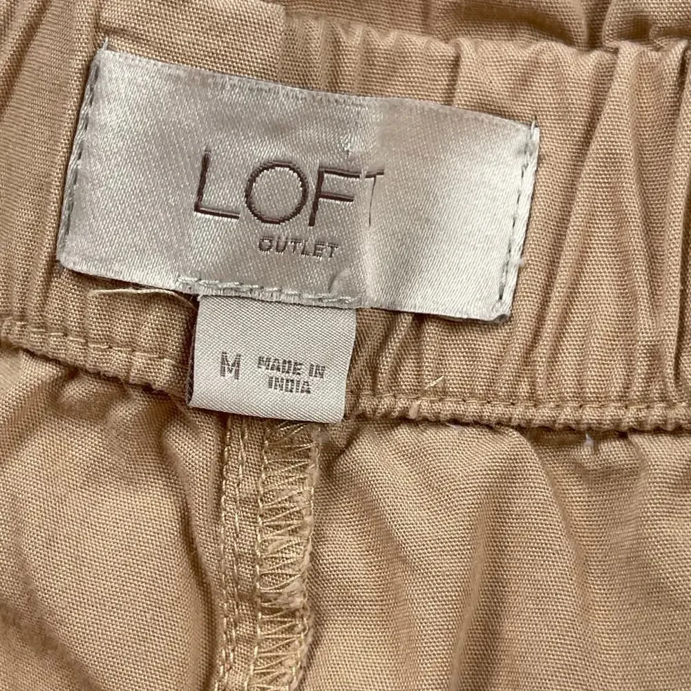 Loft Outlet Shorts Medium Tan 100% Cotton Paperbag Waist Drawstring 4" Inseam - Picture 4 of 5